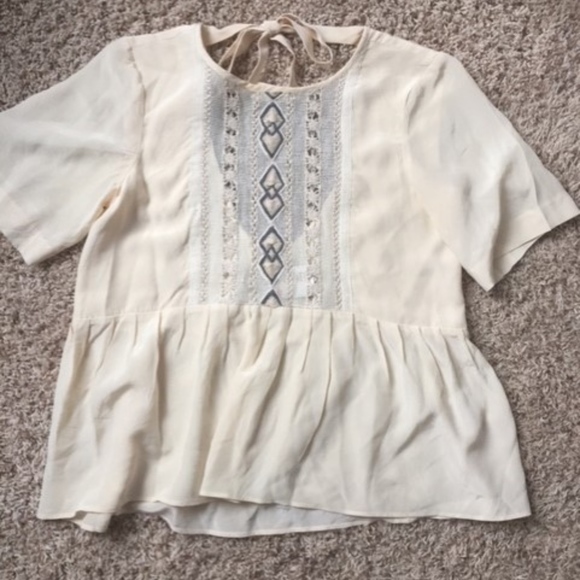Lauren Moffatt Peplum Silk Embroidered Blouse - Picture 1 of 6